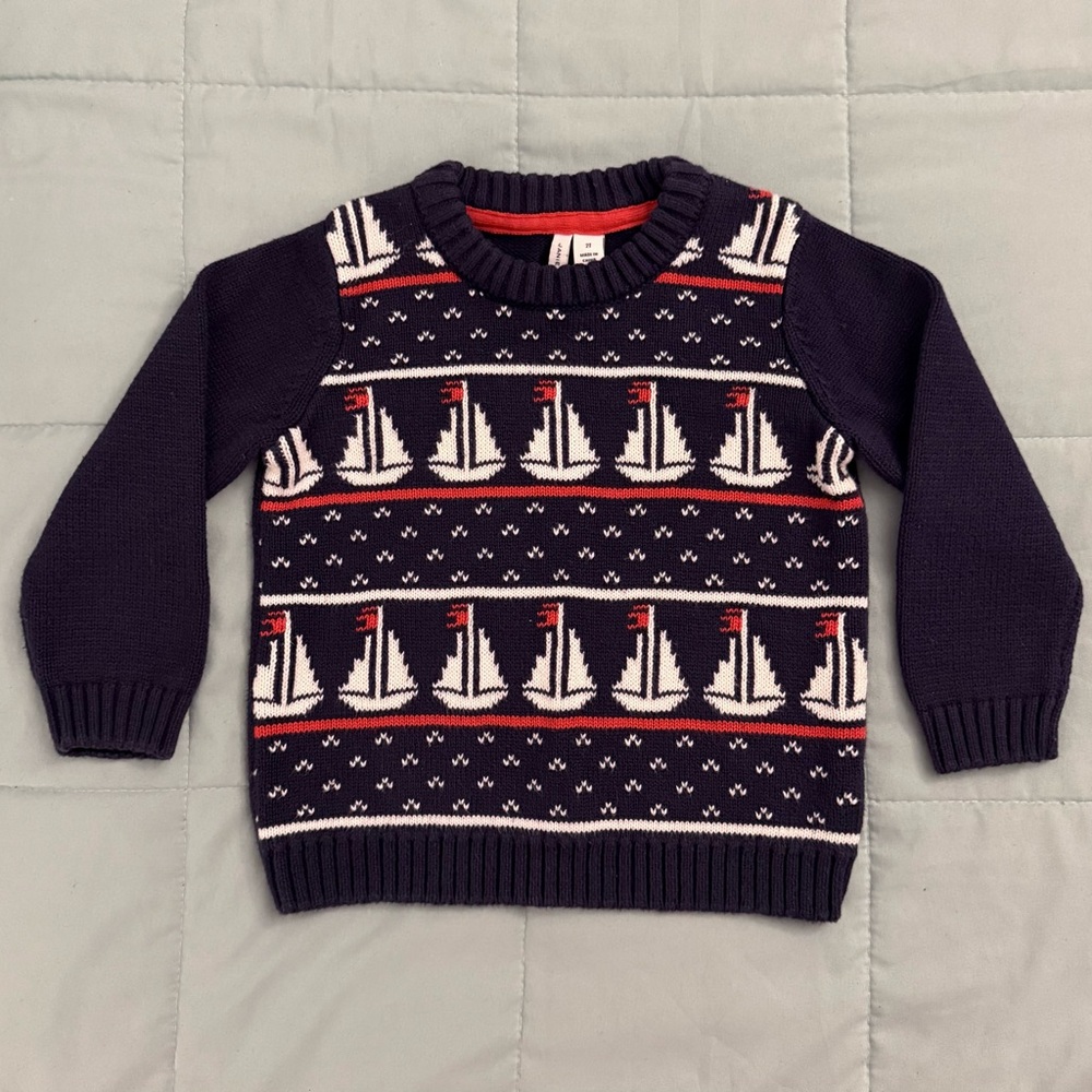 Janie and Jack Navy Sailboat Sweater